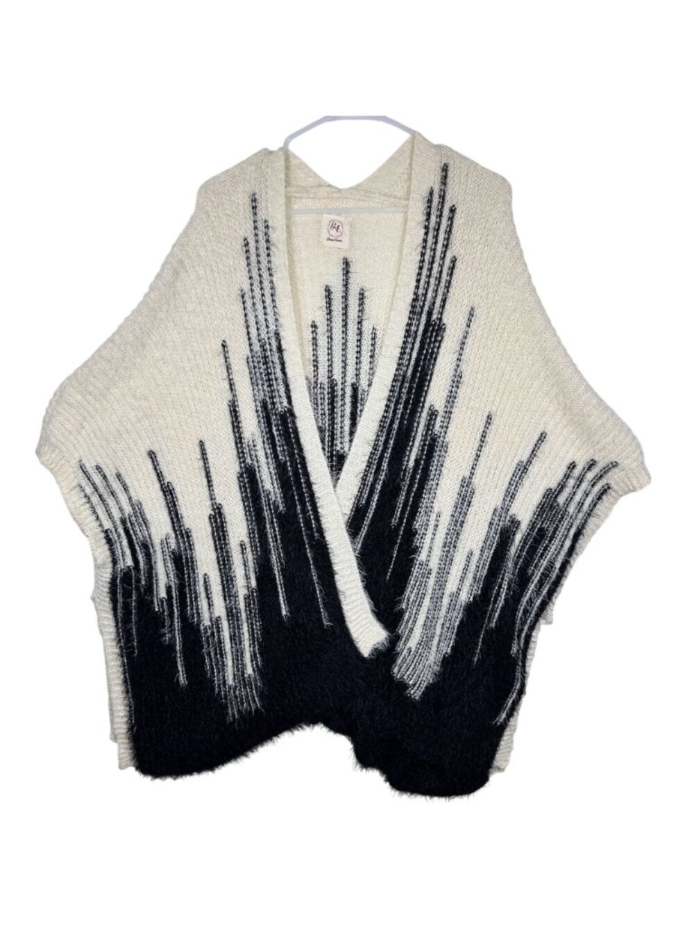 Grace & Emma Open Front Knit Cape Cardigan Black & Off-White Womens OS Wrap
